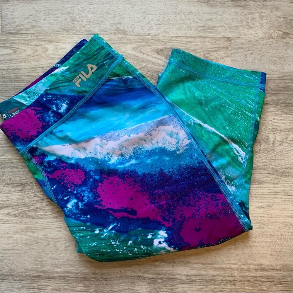 Fila Running Watercolor Cropped Leggings, Size Large